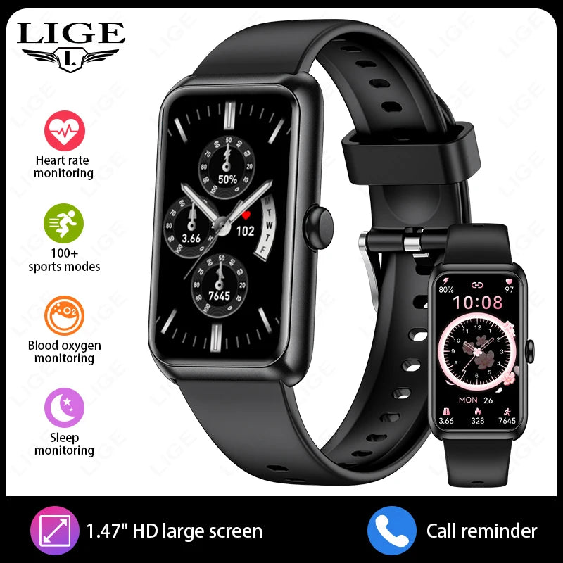 LIGE 1.47" Sports Band Fitness Tracker Watches for Women Men with Heart Rate Sleep Monitor IP68 Waterproof Pedometer Smart Watch
