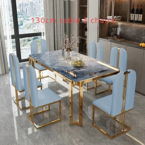 Unique Luxury Table Chairs Modern Legs Metal Design Rectangular Dining Table Space Saving Nordic Mesa De Comedor Funiture