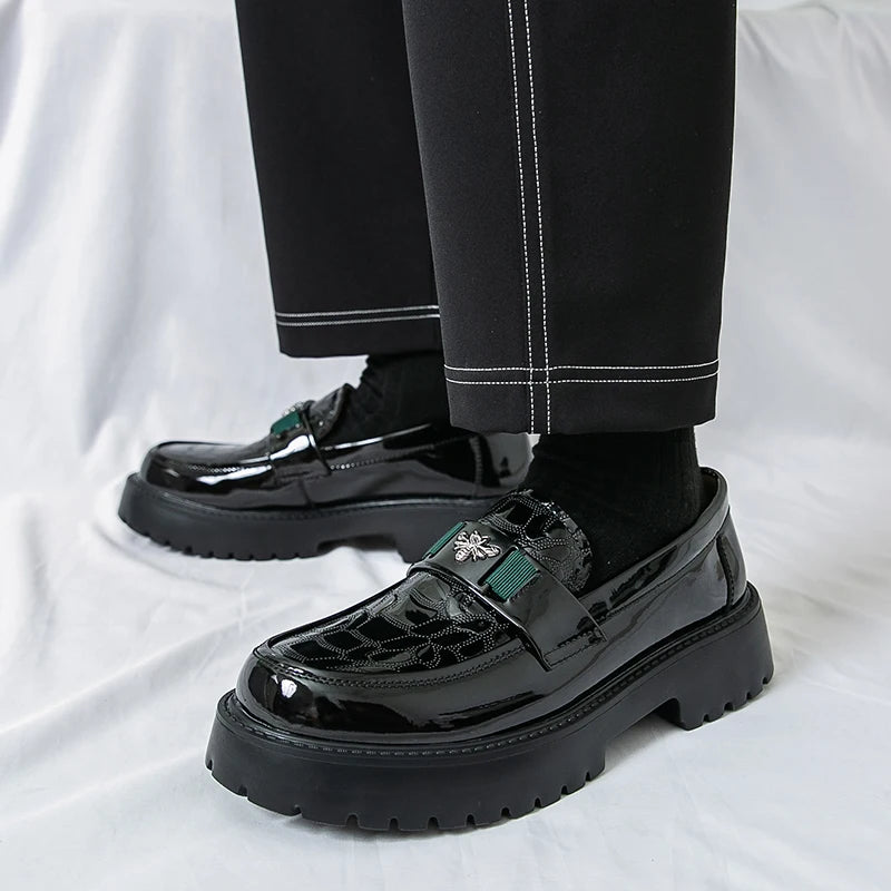 2025 Men's Round Toe Thick Soled Light Luxury Leather Shoes Loafers Non Slip Comfort Fashio Business Office Formal Shoes