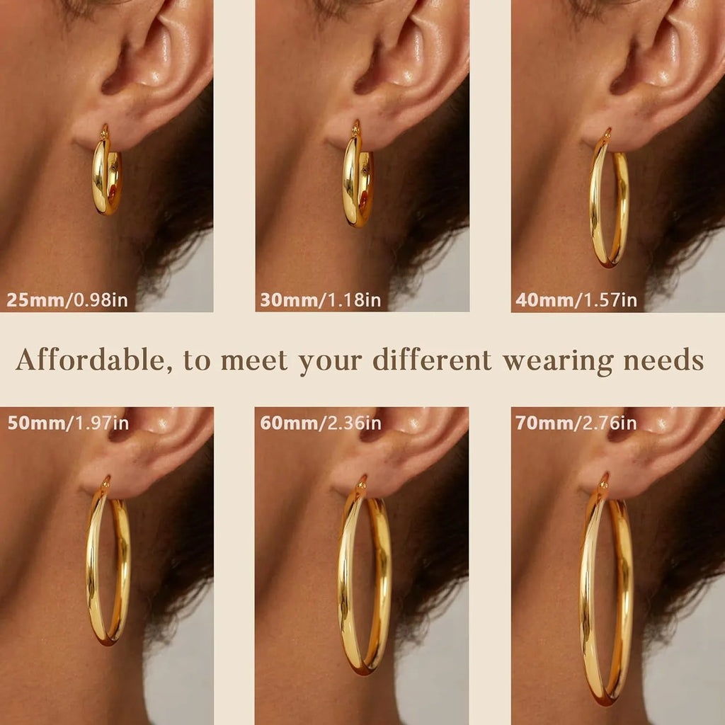 Drperfect 14K Gold Plated Chunky Hoop Earrings for Women Hypoallergenic Silver Needle Lightweight Large Hoops Earrings Jewelry