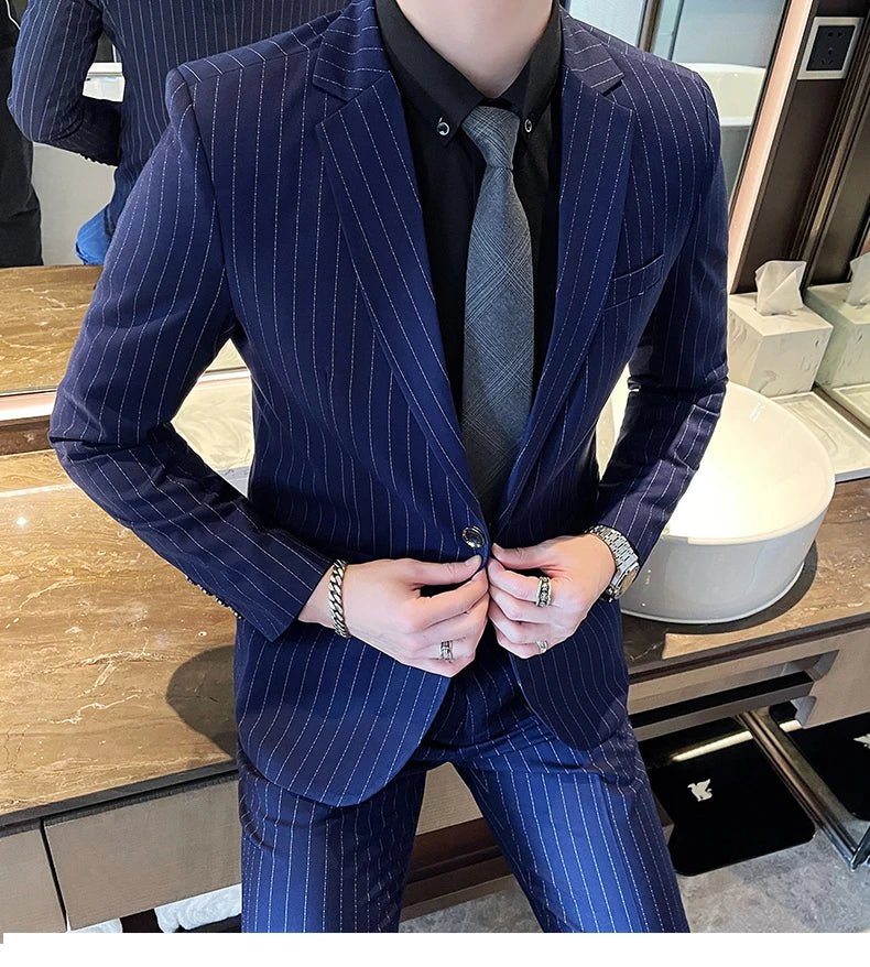 Men's High-End Boutique Suit And Trousers Set British Wedding Party Fashion Business Casual Trendy Two-Piece Ensemble