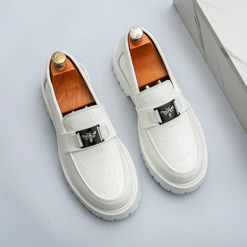 2025 Men's Round Toe Thick Soled Light Luxury Leather Shoes Loafers Non Slip Comfort Fashio Business Office Formal Shoes