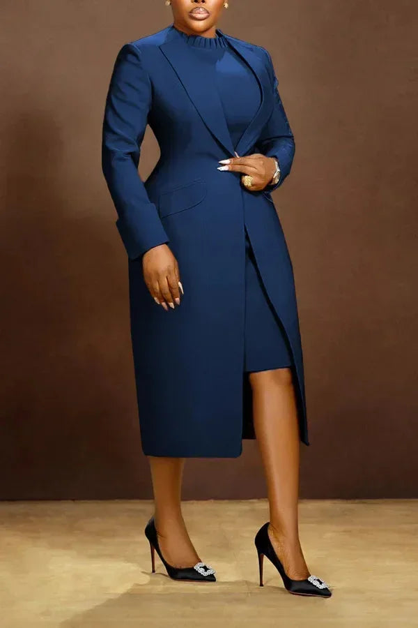 Women's Set Full Sleeve Long Blazer Coat+ Long Dress Suit  Winter Streetwear Two 2 Piece Set Africa OL Work Outfits