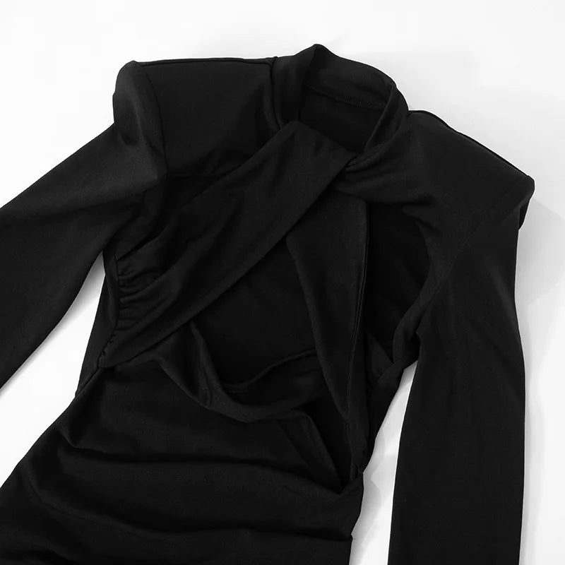 New European and American cross-border fashionable sexy hot girl front chest twisted shoulder pad discounted dress