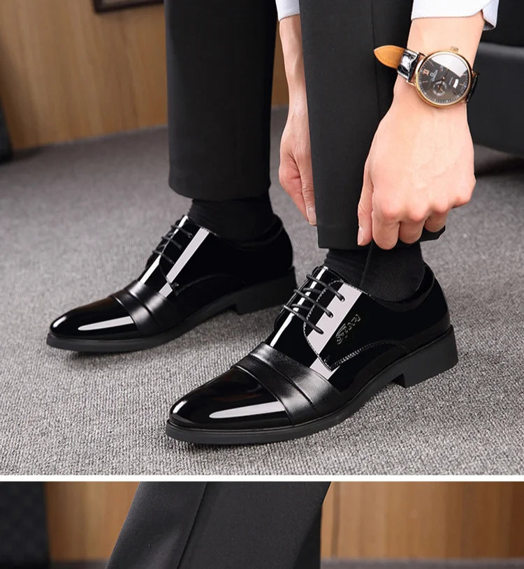 Social Shoe for Men Casual Business Patent Leather Shoes Man Bright Upper Pointed Toe 2025 Trend Office Suit Footwear New