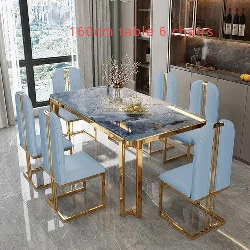 Unique Luxury Table Chairs Modern Legs Metal Design Rectangular Dining Table Space Saving Nordic Mesa De Comedor Funiture