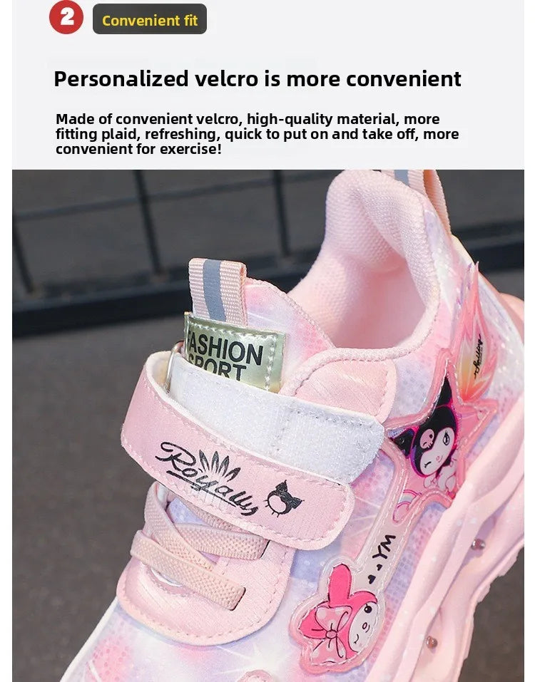 2025 New Light Up Girls Running Shoes Cartoon Leather Waterproof Breathable Anti Slip Trendy Kids Sneakers