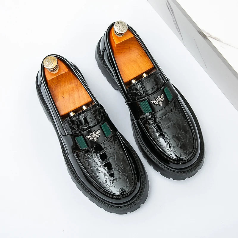 2025 Men's Round Toe Thick Soled Light Luxury Leather Shoes Loafers Non Slip Comfort Fashio Business Office Formal Shoes