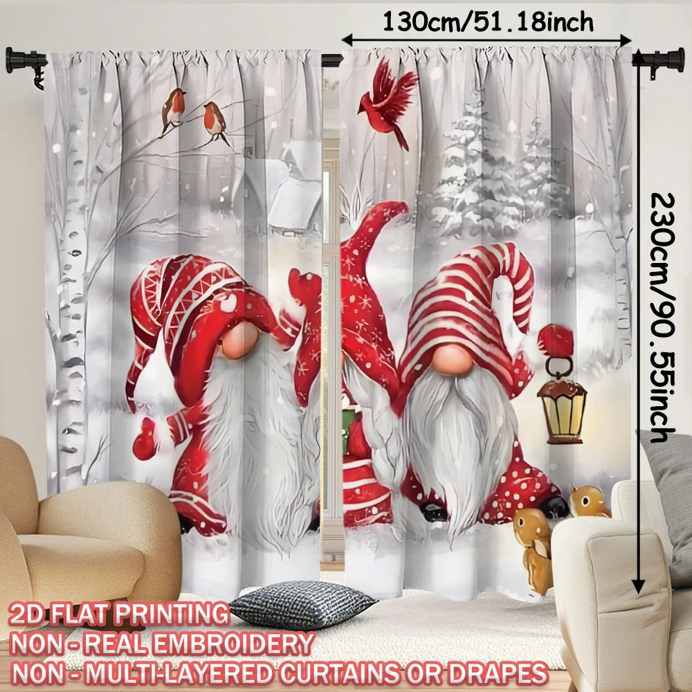 Christmas Flat Printing Curtain with Frosty Forest Christmas Gnome Christmas Bird For Christmas Home  Door Windows Decor Party