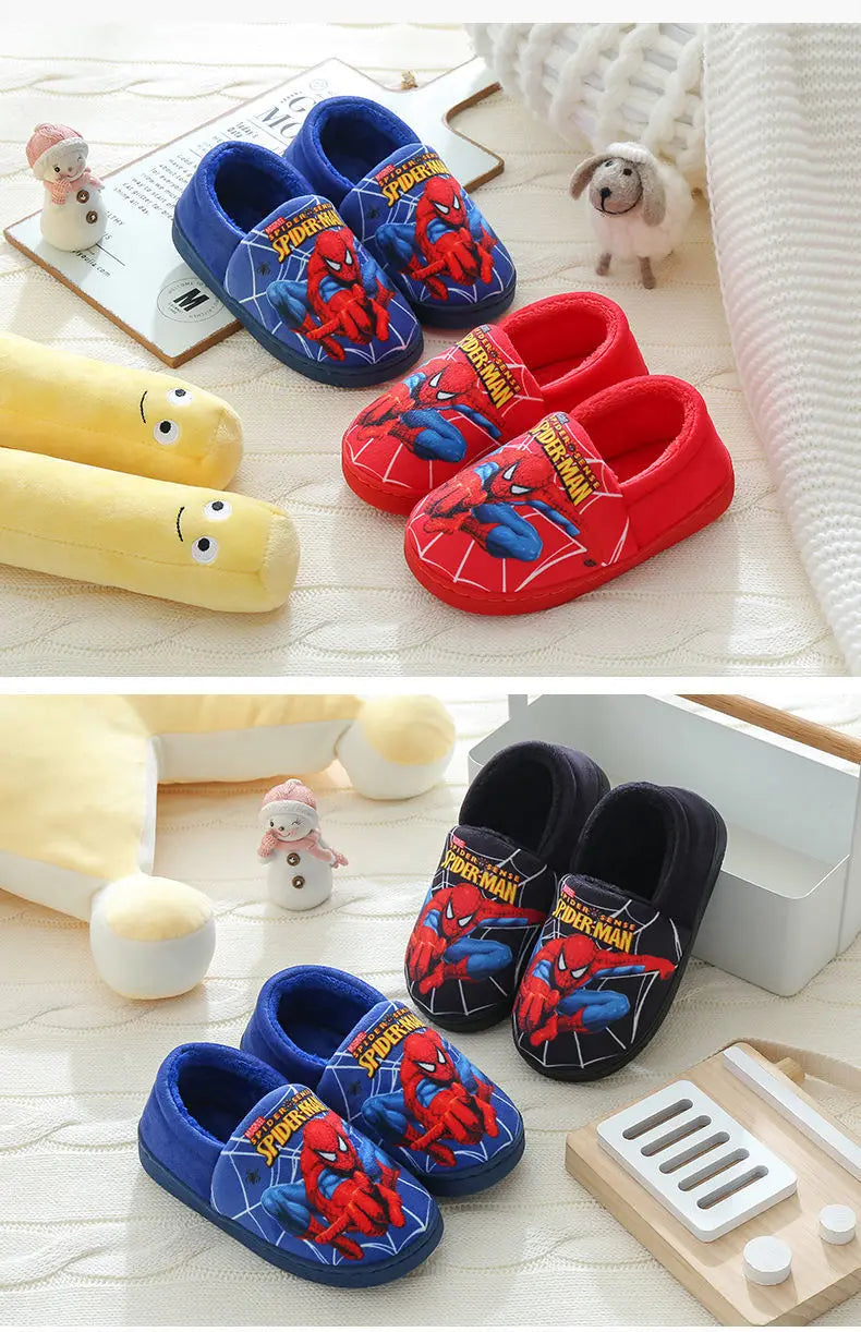 Children's Cotton Casual Shoes Winter Cartoon Non-slip Warm Home Indoor Shoe With Cotton Shoes Slippers BOY Kids Spiderman