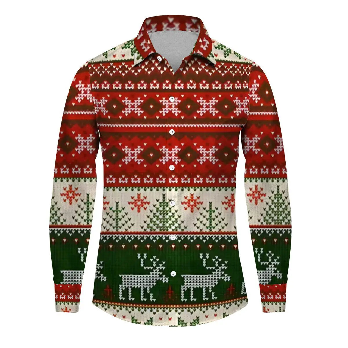 Autumn and Winter Christmas Pattern Printed Men's Long Sleeve Shirt Men's Casual Collar Cardigan Shirt Top Non Stretch Thin