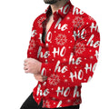 Autumn and Winter Christmas Pattern Printed Men's Long Sleeve Shirt Men's Casual Collar Cardigan Shirt Top Non Stretch Thin