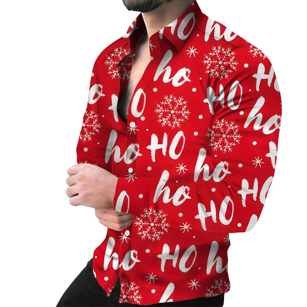 Autumn and Winter Christmas Pattern Printed Men's Long Sleeve Shirt Men's Casual Collar Cardigan Shirt Top Non Stretch Thin