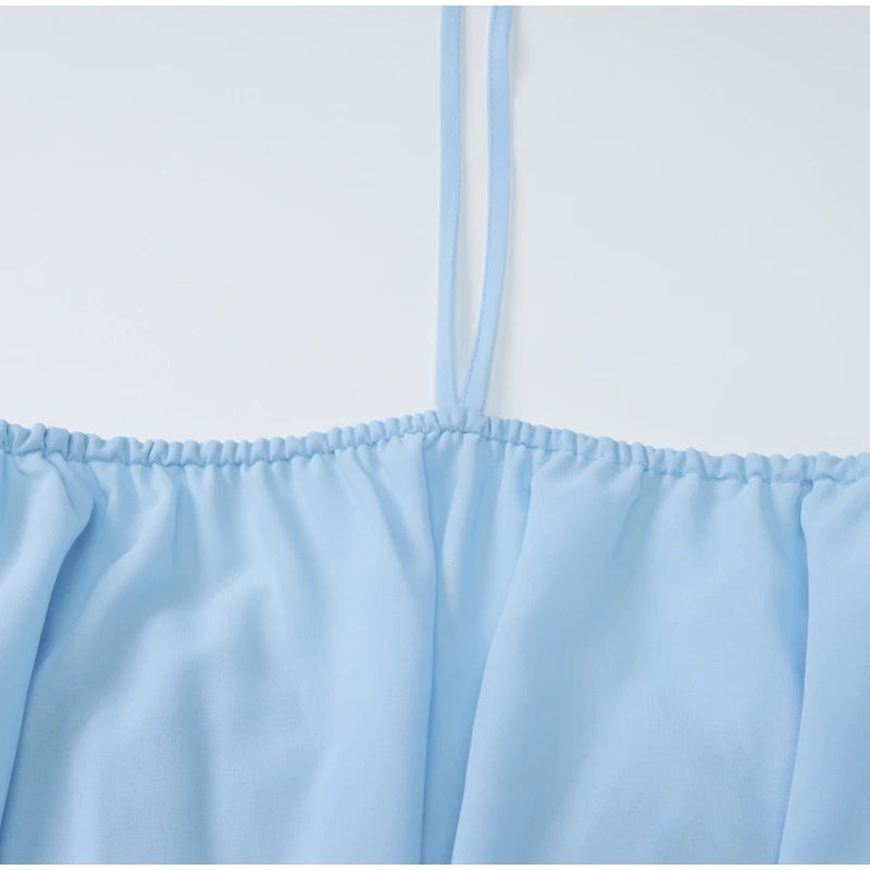 Elegant Halter Ruffles Short Dress Women Loose Solid Strapless Sleeveless Backless Dresses 2025 Summer Lady Beach Vacation Robes