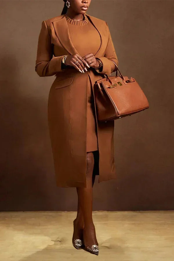 Women's Set Full Sleeve Long Blazer Coat+ Long Dress Suit  Winter Streetwear Two 2 Piece Set Africa OL Work Outfits