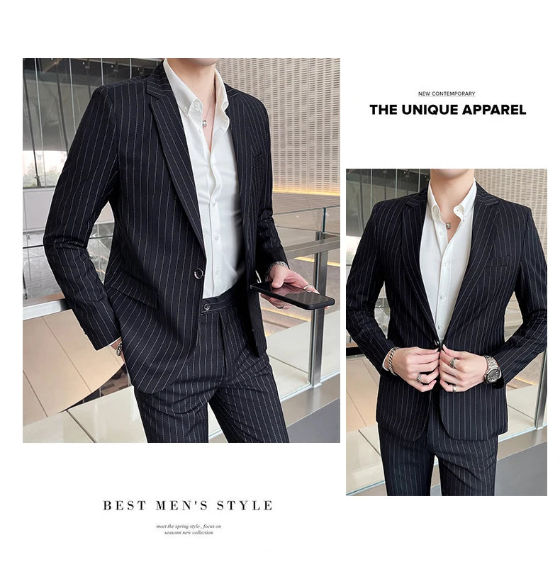 Men's High-End Boutique Suit And Trousers Set British Wedding Party Fashion Business Casual Trendy Two-Piece Ensemble