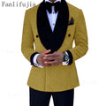 Fanlifujia Luxury Red Glitter Suits Men Groom Wedding Tuxedo Double Breasted Blazer Formal Evening Party