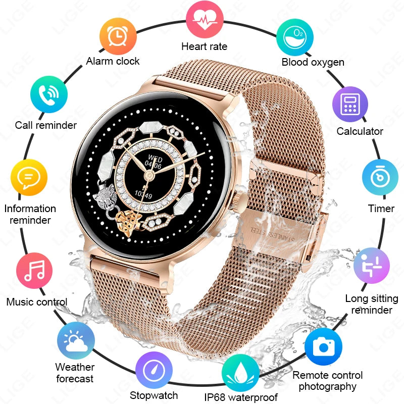 LIGE Ultra-thin Smart Watch Ladies Bluetooth Call Custom Dial Sport Heart Rate Health Tracking Watch Waterproof Women Smartwatch