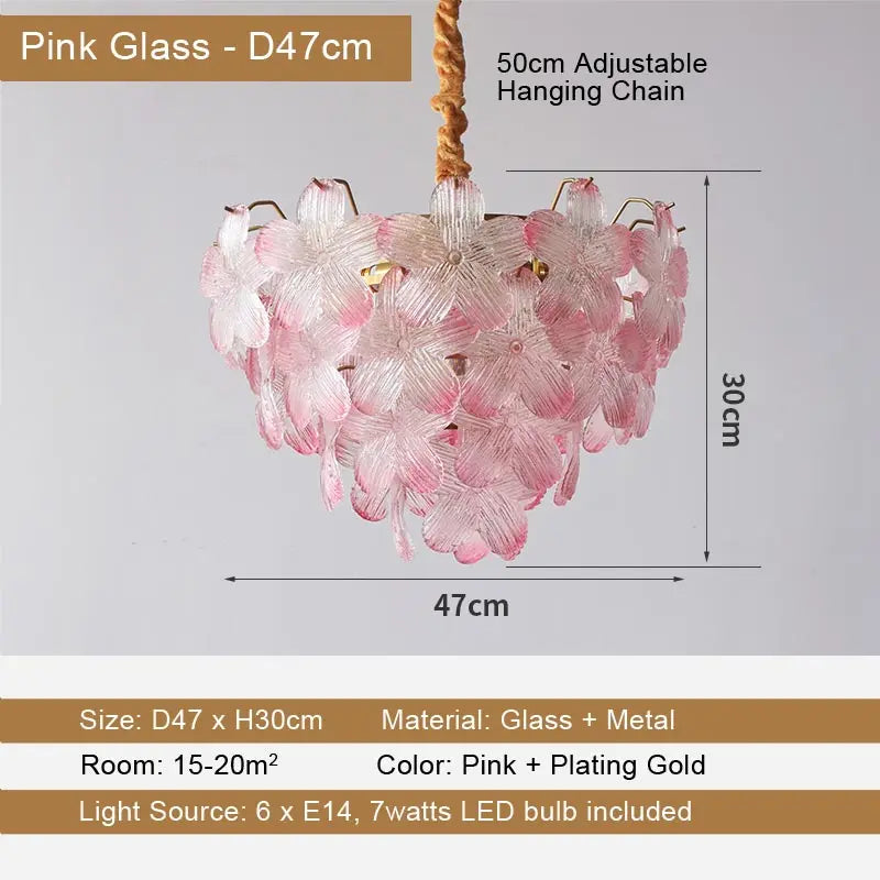LED Glass Flower Pendant Light for Living Dining Room Bedroom Modern French Style Home Decoration Hanging Lamp E14