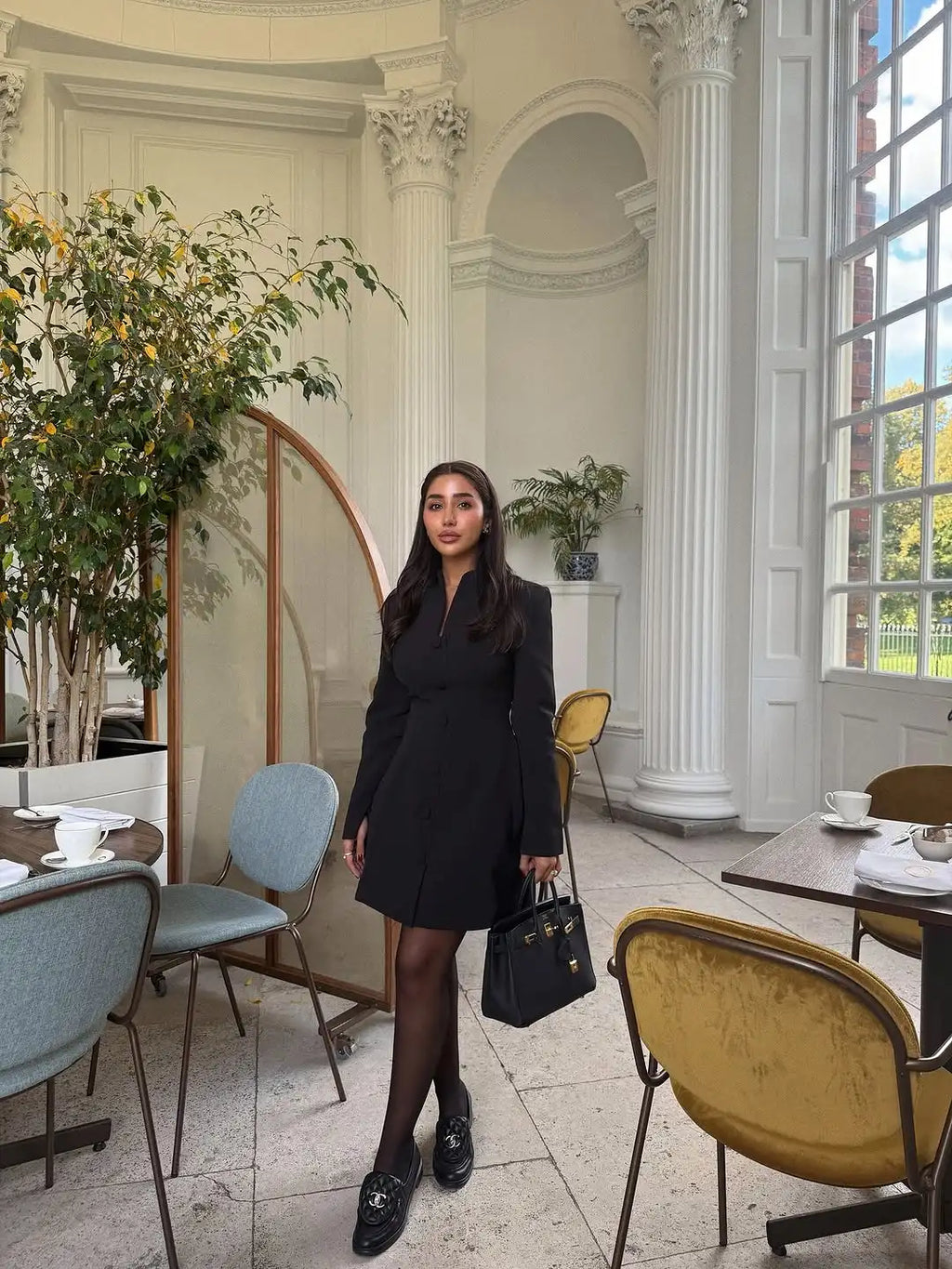 Elegant Stand Collar Mini Dress Women Casual Single Breasted Full Sleeve Cinched-waist Short Dresses Lady Evening Dinner Gowns