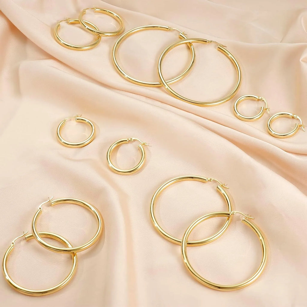 Drperfect 14K Gold Plated Chunky Hoop Earrings for Women Hypoallergenic Silver Needle Lightweight Large Hoops Earrings Jewelry