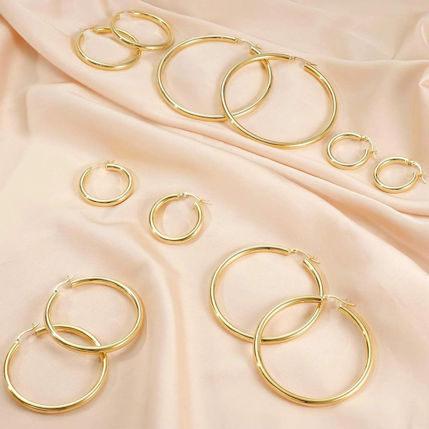 Drperfect 14K Gold Plated Chunky Hoop Earrings for Women Hypoallergenic Silver Needle Lightweight Large Hoops Earrings Jewelry