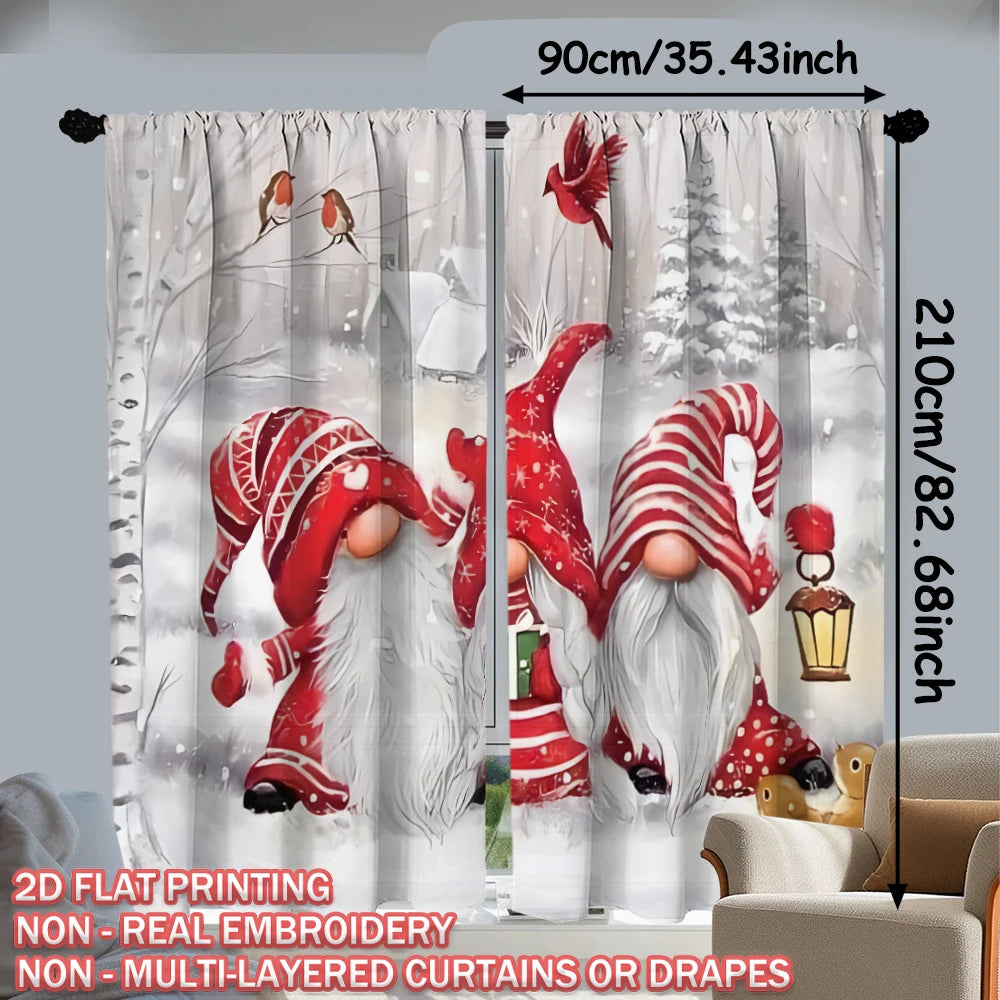 Christmas Flat Printing Curtain with Frosty Forest Christmas Gnome Christmas Bird For Christmas Home  Door Windows Decor Party