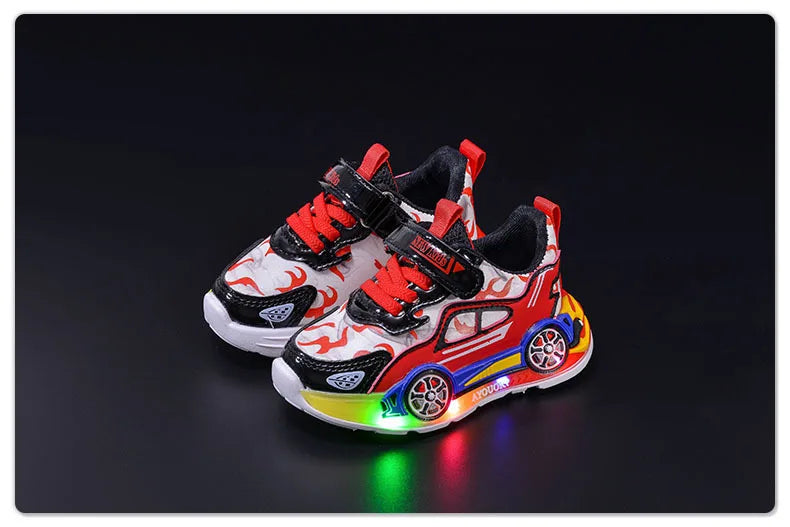 Spring Kids Shoes New Fashion Versatile Casual Shoe Anti Slip Cartoon Car Boy Shoe LED Lights Simple Trendy Sneakers Кроссовки