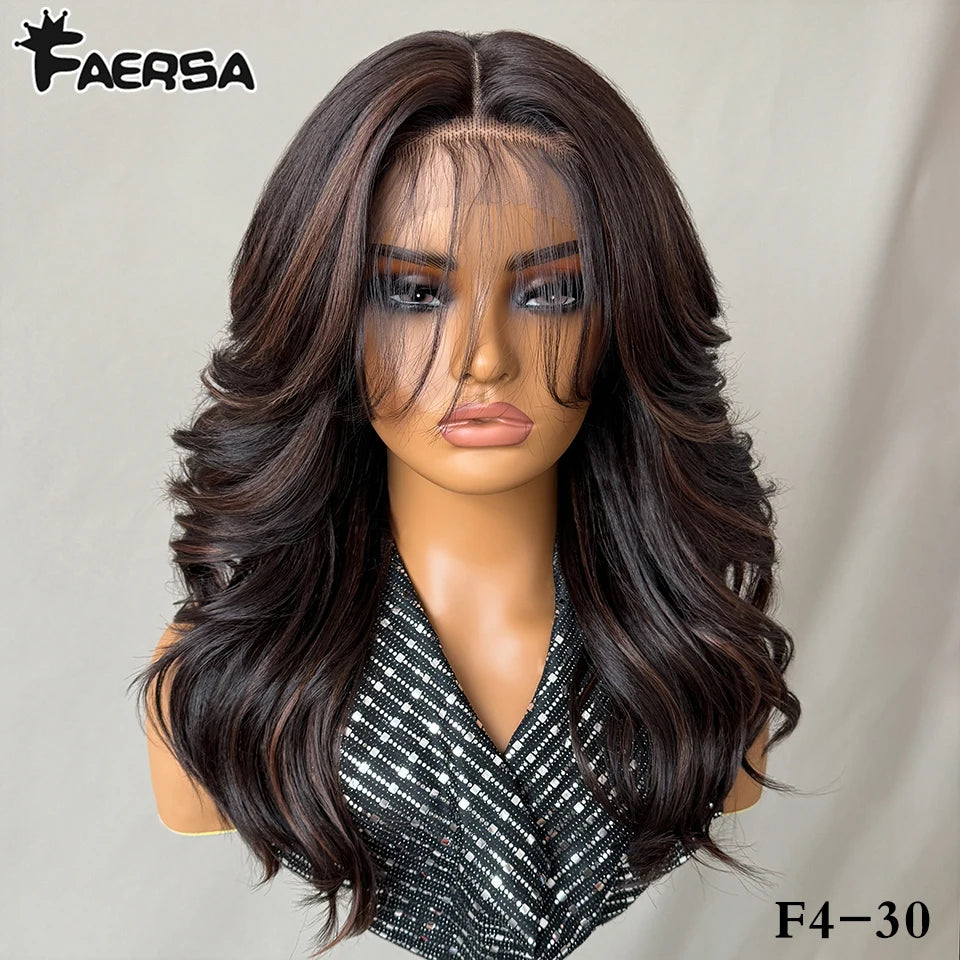 Layered Wigs 13x5x1T-Part Lace Wig With Bangs For Women 18 Inch Red Synthetic Lace Front Wig For Daily Use Ombre Brown Afro Wigs