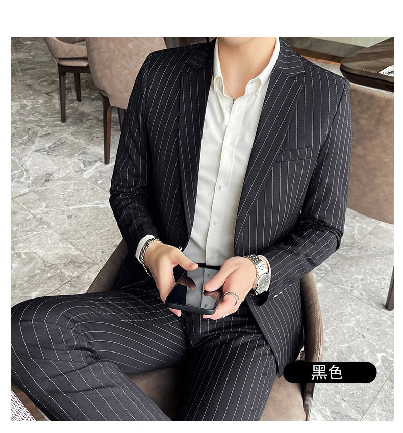 Men's High-End Boutique Suit And Trousers Set British Wedding Party Fashion Business Casual Trendy Two-Piece Ensemble