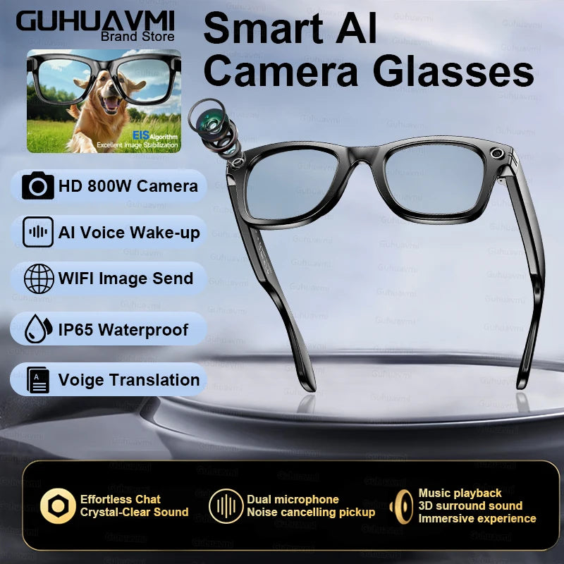 Smart AI Translation Smart Glasses Take Photos Recognizing Objects 4K Camera Bluetooth Music Call Intelligent Recording Glasses