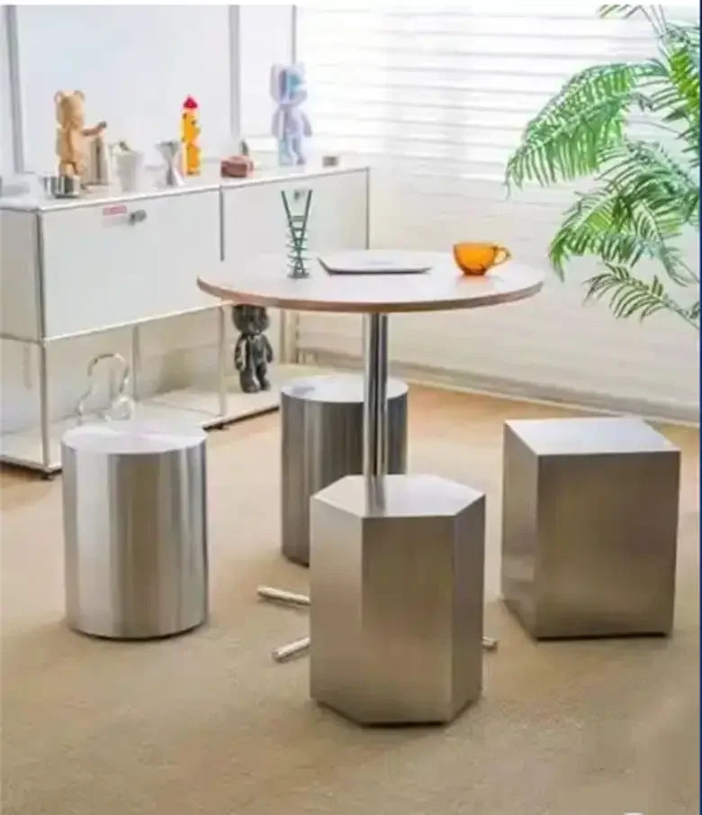 Nordic Creative Stainless Steel Dining Stool Home Light Luxury Living Room Sofa Side Table Balcony Storage Coffee Tables