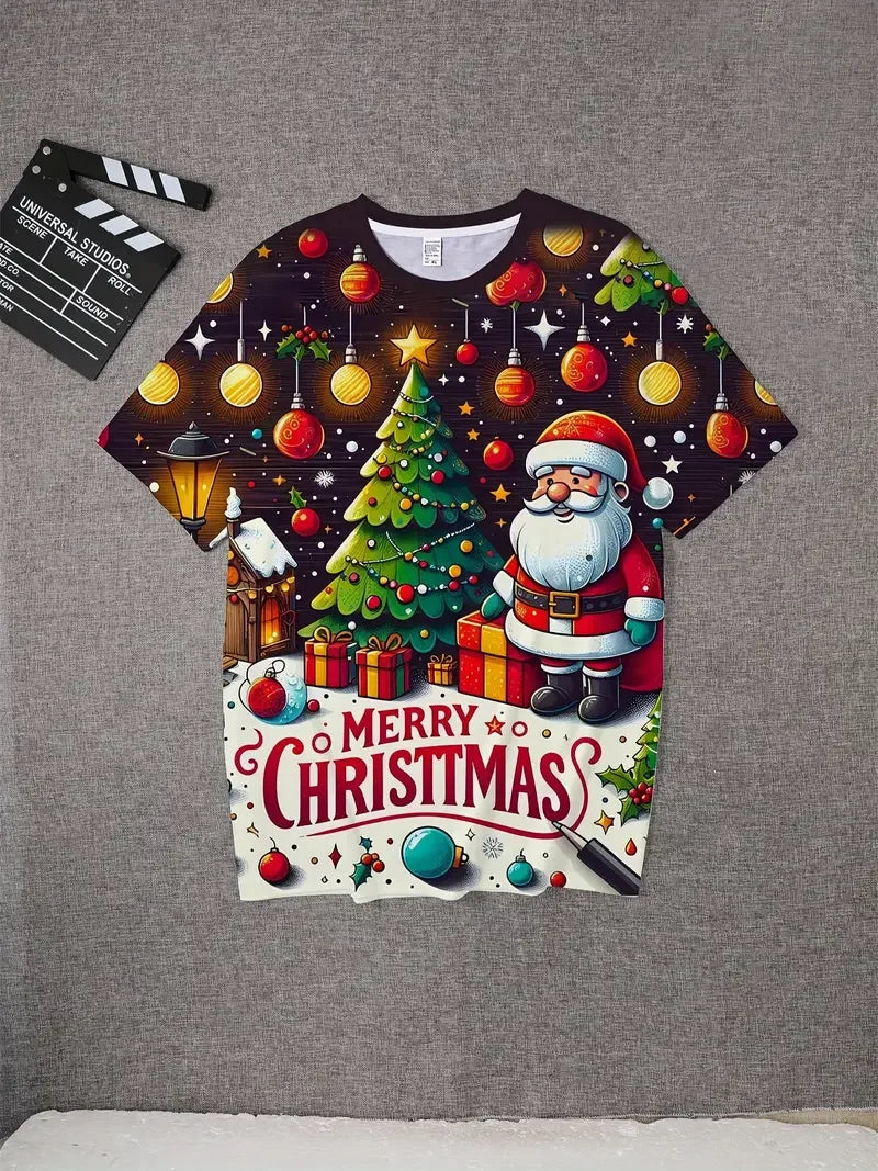 2026 Christmas T-Shirts Summer Funny Santa Claus Fashion Tops Tee Mens Shirts Summer Holiday Boys Casual Streetwear Clothing