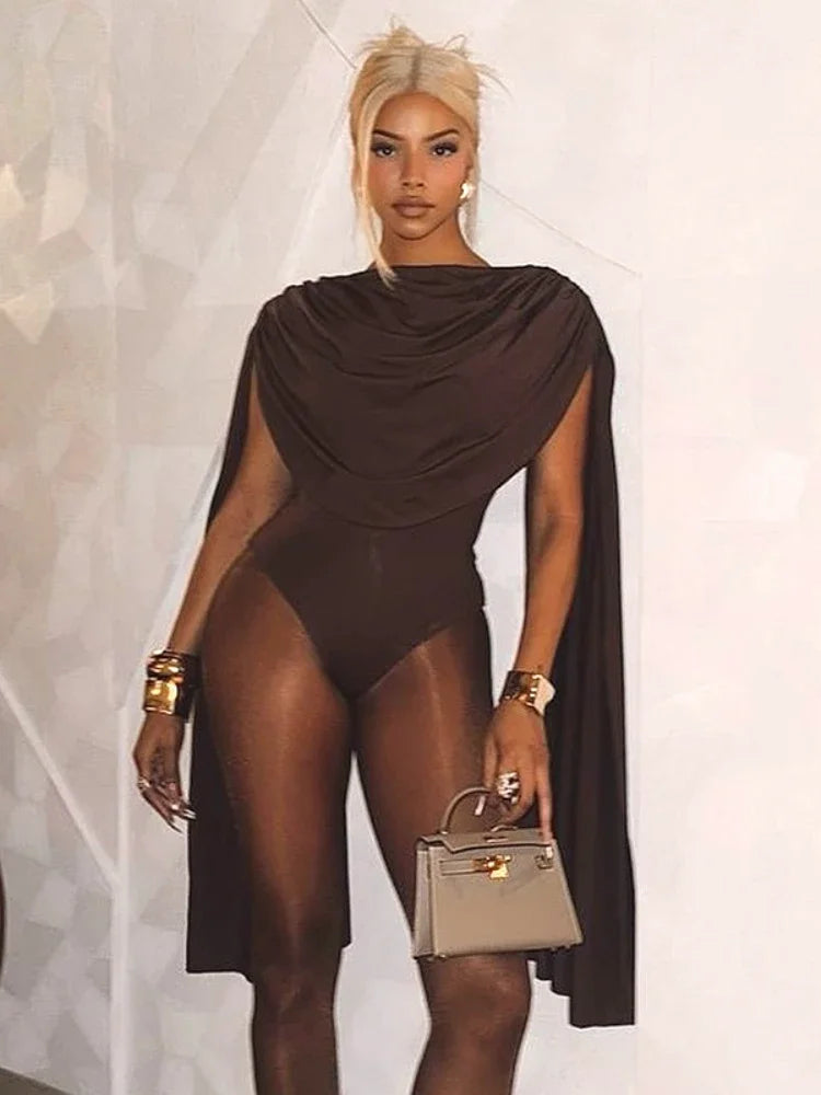 BOOFEENAA Cowl Neck Sleeveless Bodysuit Tops Spring 2025 Women Sexy Clothing Brown One Pieces Club Outfit C85-CZ24, dress