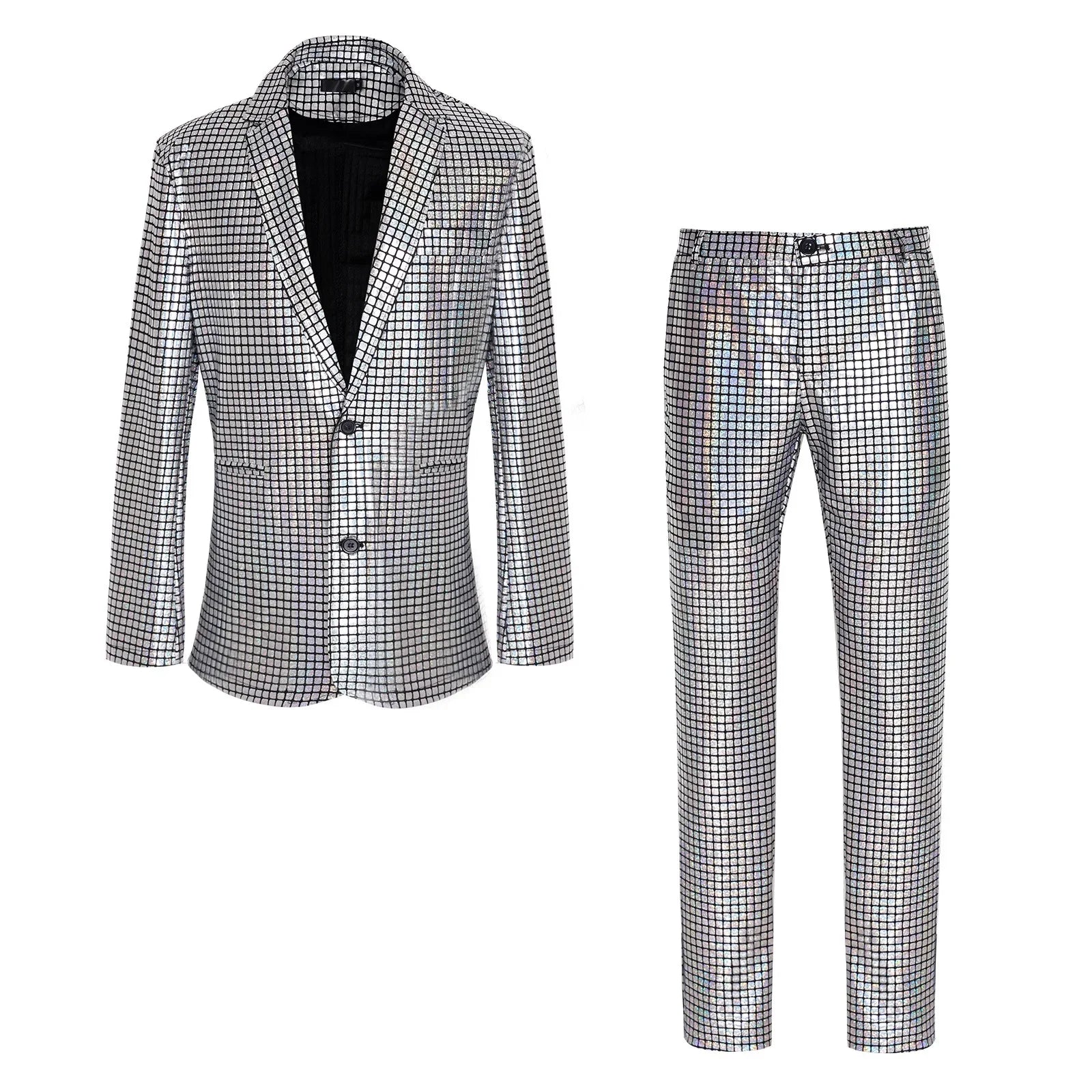 Men's New Cool Performance Set, Sequin Gold Stamping Business Casual Two-piece, One-row Two-button Slim-fit Blazer + Trousers