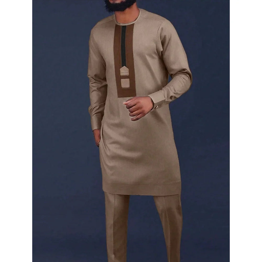 2025 New African Traditional Men's Suit Fashion Luxury Men's Suit Casual Loose Two Piece Set Holiday Wedding Men's Suit Kaftan